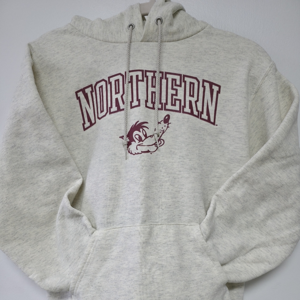 Champion Light Gray Hoodie with Maroon Print
